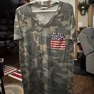 First Love Camouflage Pajama Top with American Flag Pocket